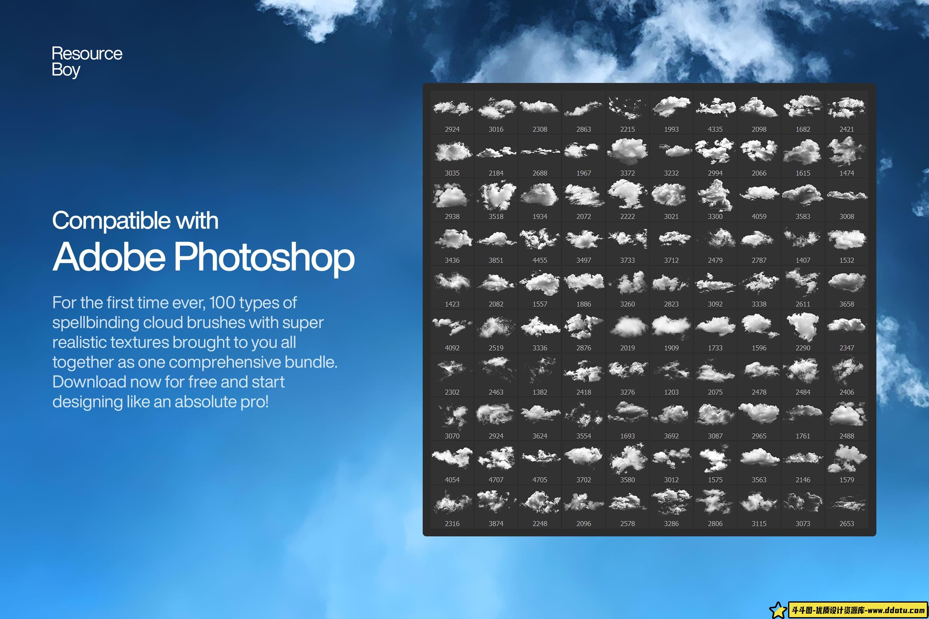 免费下载100款高清4K白云Photoshop笔刷，助力星空云彩创作！