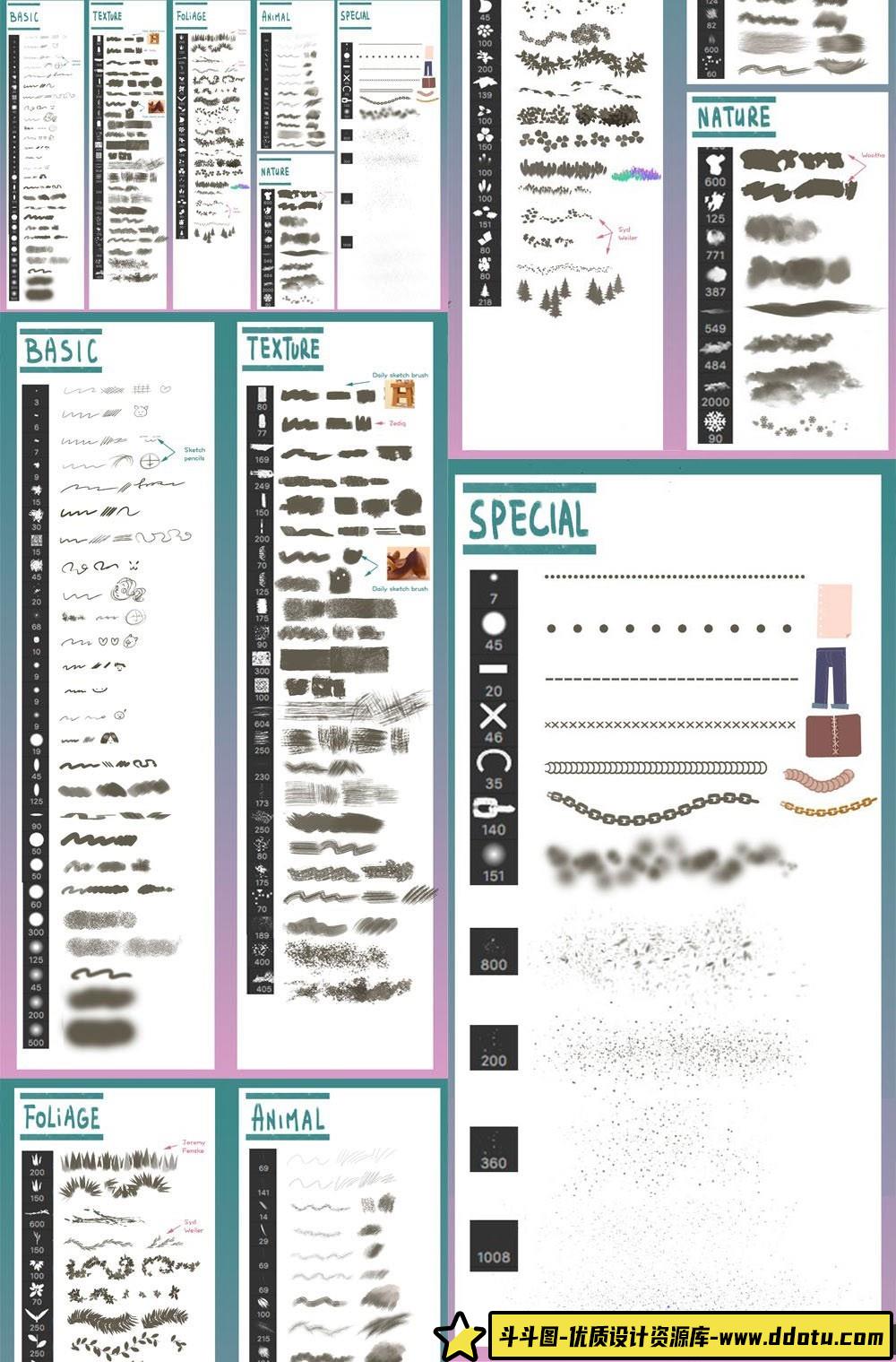 超100款Photoshop素描绘画CG笔刷，助力创作灵感激发