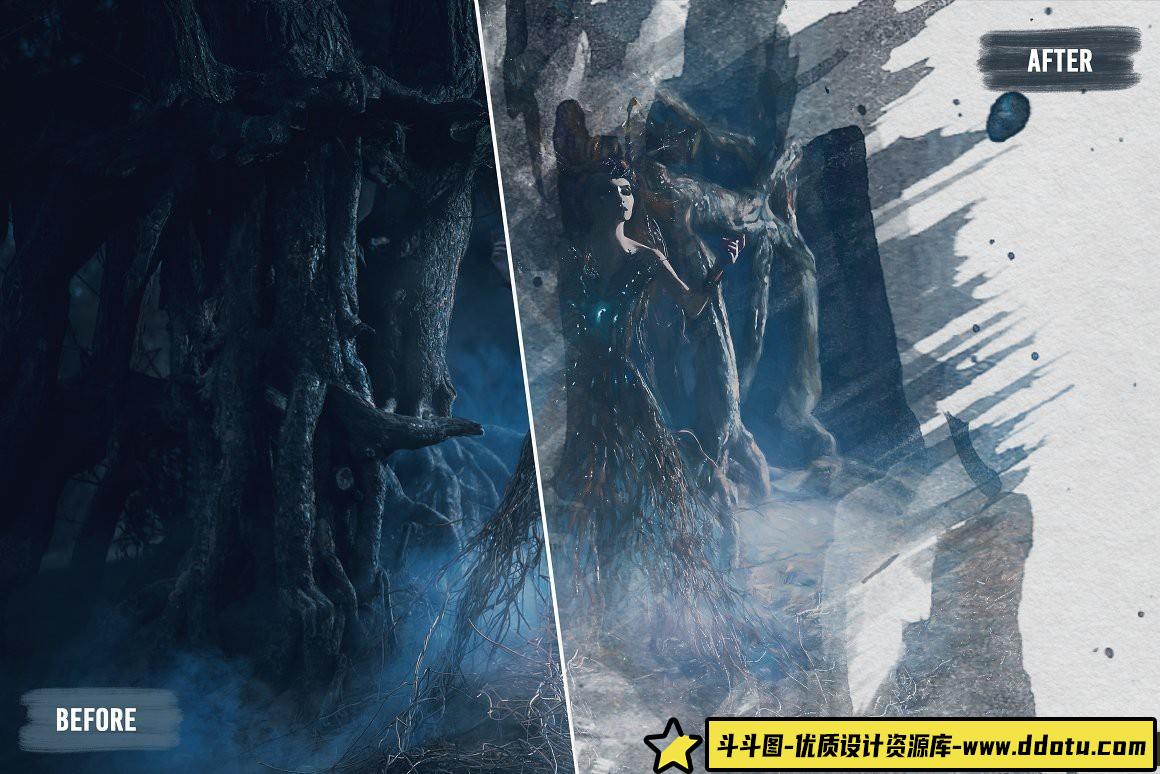 《50款魔法水彩笔刷合集：第一卷水墨艺术创作工具》