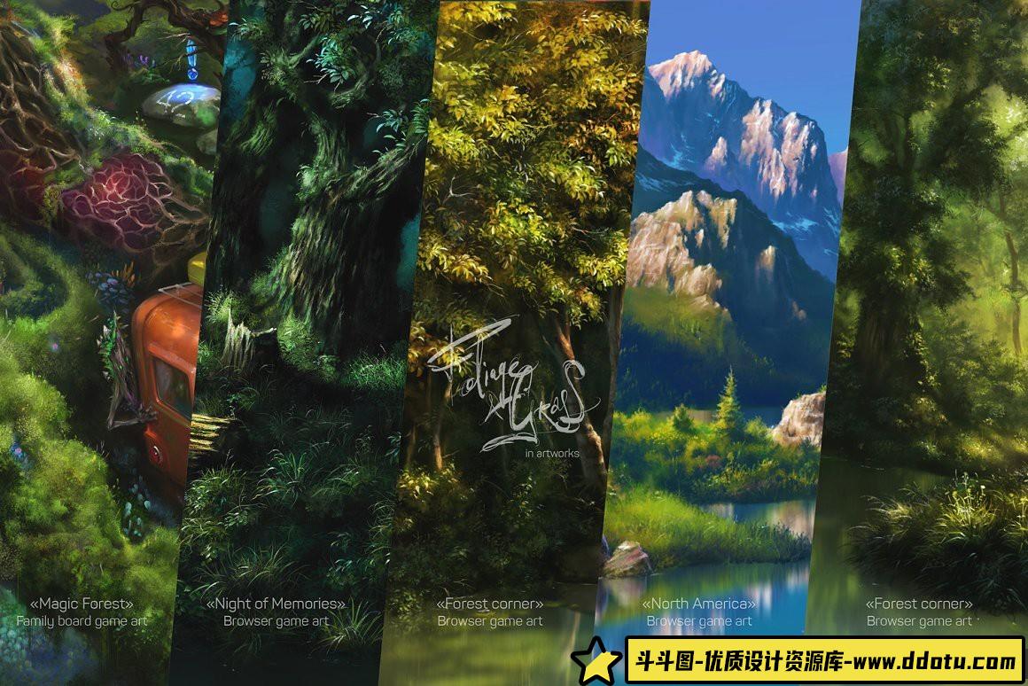 《60款植物花朵与苔藓草地PS笔刷套装(ABR/TPL格式)》