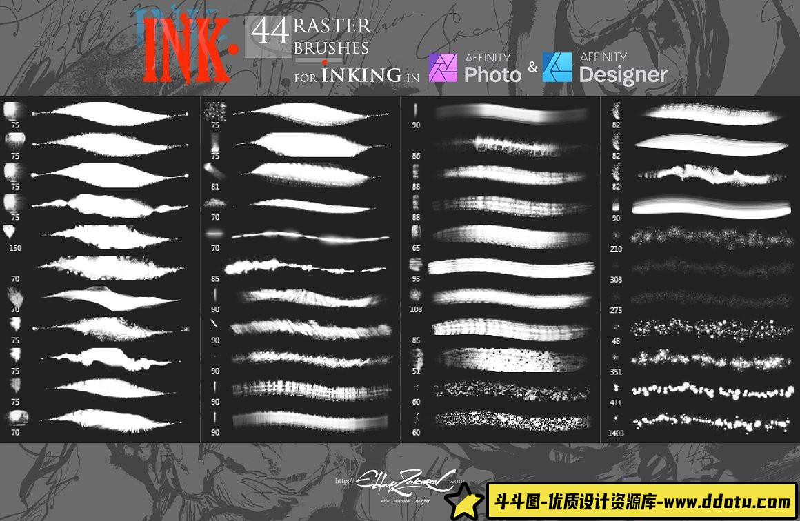 44款Affinity Photo专用墨水飞溅与墨迹笔刷合集,助力CG绘画创作