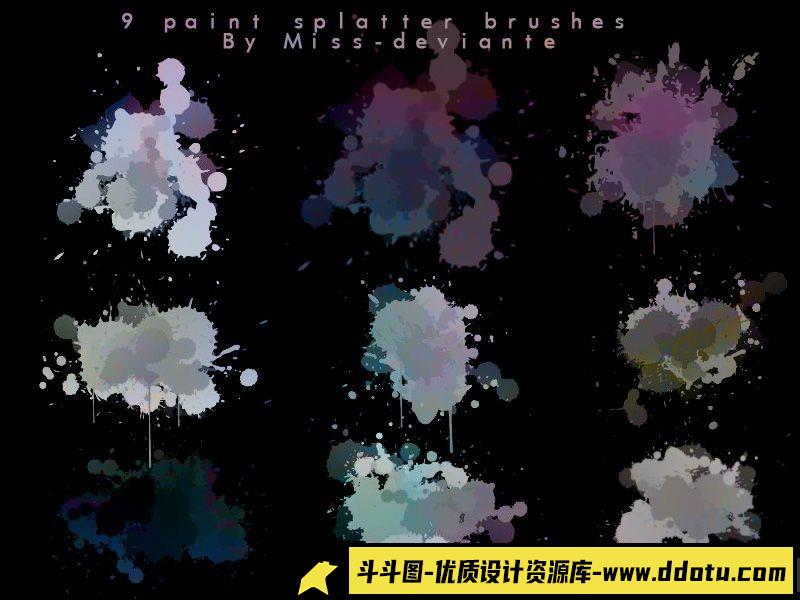 创意水彩泼墨喷溅PS笔刷素材，尽显艺术魅力-斗斗图