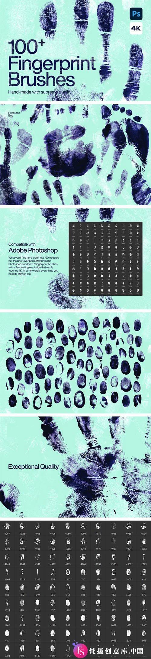 探索100多款独特指纹 Photoshop 笔刷，打造个性化妆效！