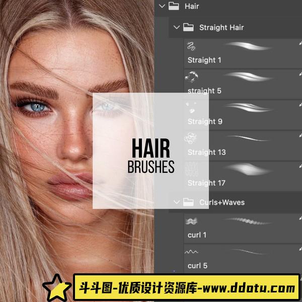 44款Tamara Williams人像精修发型Photoshop笔刷，助你轻松打造完美头发效果-斗斗图
