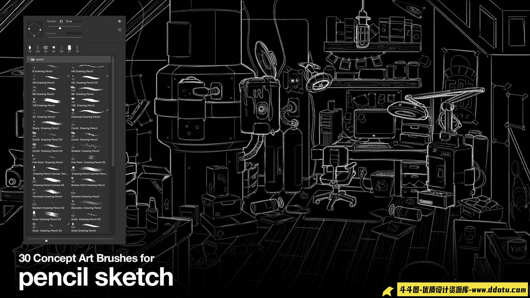 30款概念艺术CG绘画笔刷推荐 | 铅笔素描草图工具合集