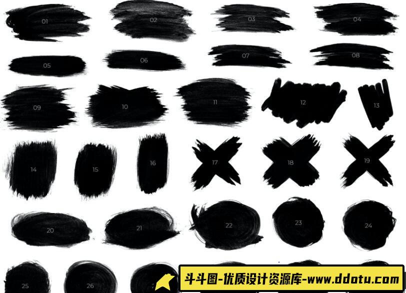 30款水墨水彩手绘毛笔笔触PNG素材下载