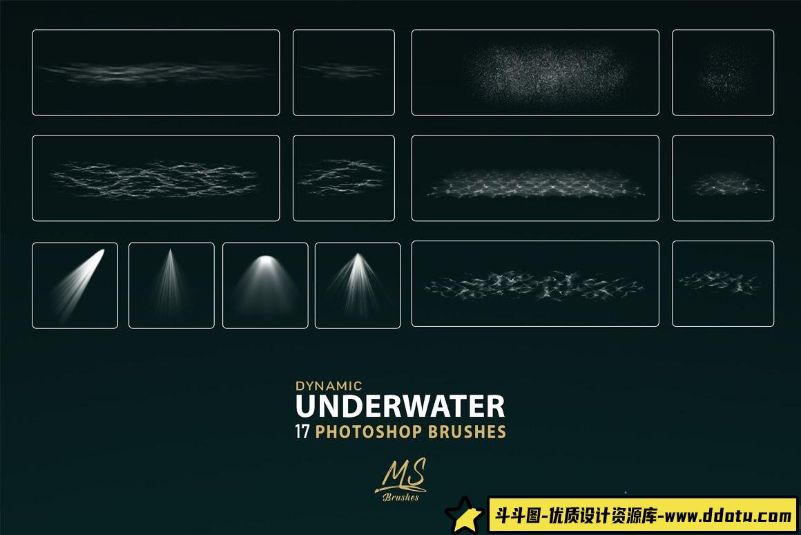 水下泡泡笔刷素材：PS专用水花瀑布效果笔刷合集