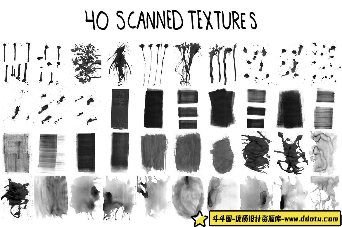 多功能墨色背景纹理笔刷，兼容Photoshop与Illustrator
