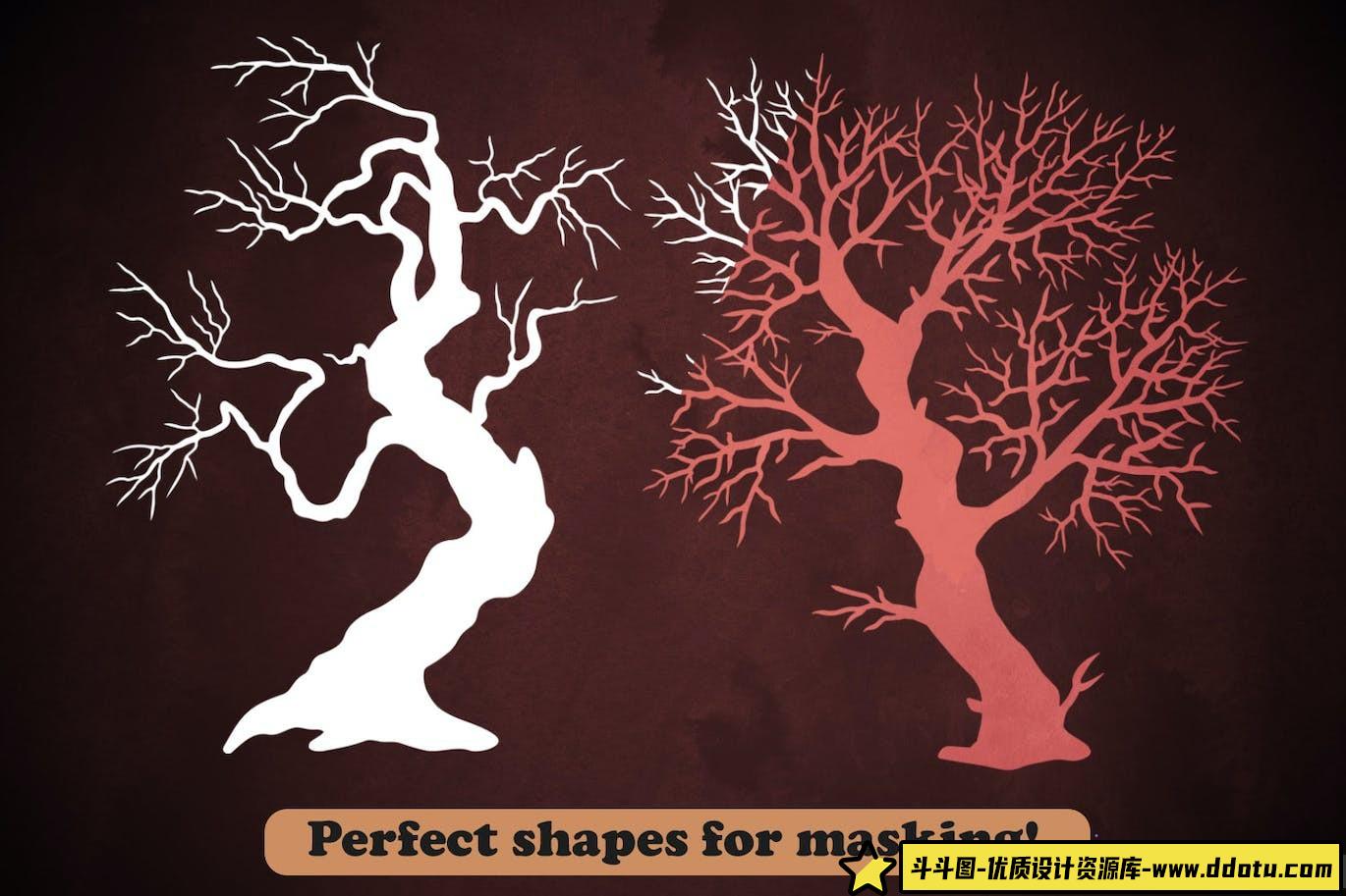 《50款冬季枯树枝Photoshop笔刷，助你绘制植物花朵的艺术》