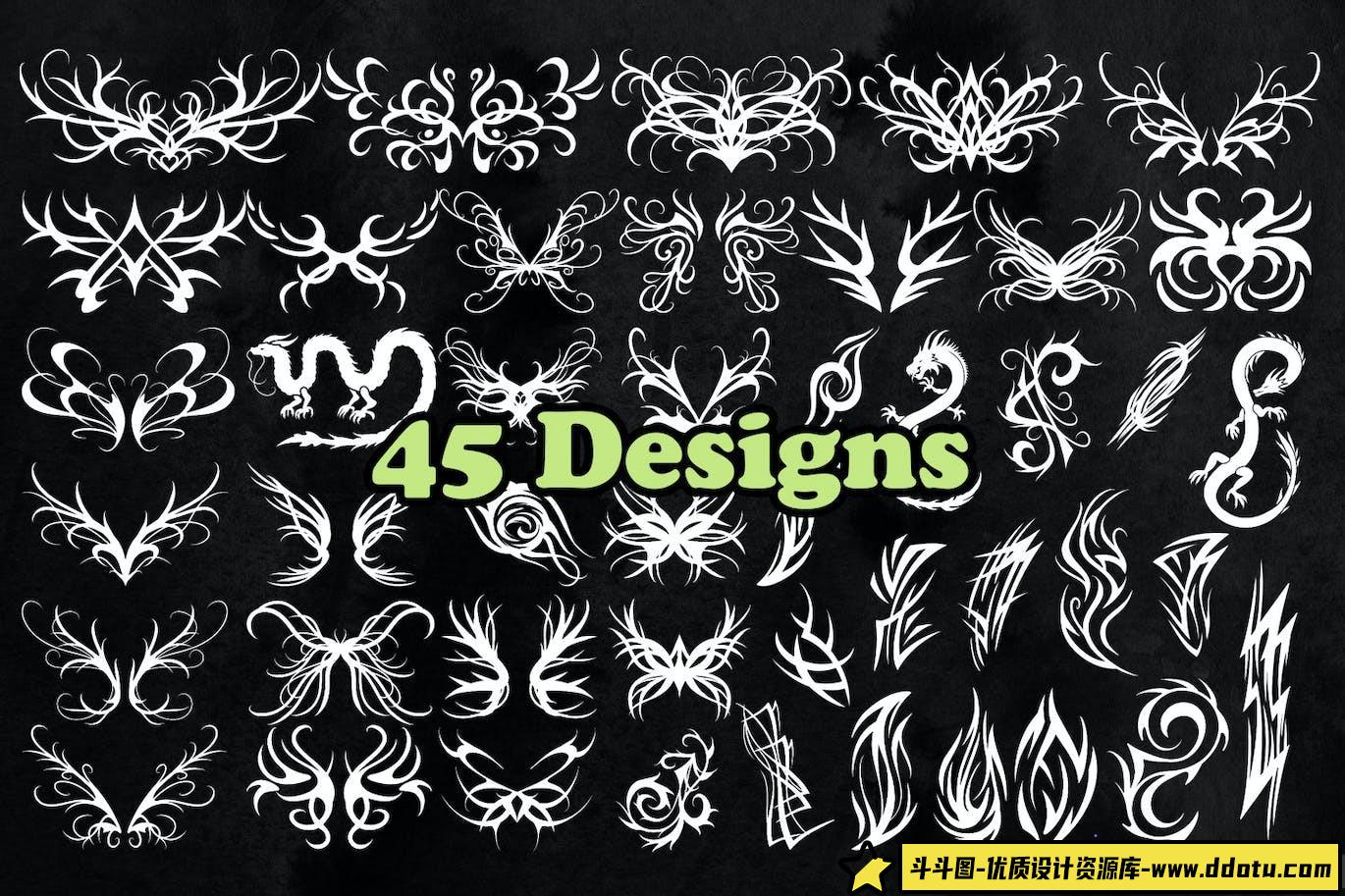 《45款独特部落纹身Photoshop笔刷，助你打造个性化妆效果》