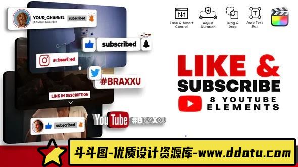 fcpx插件-视频博主喜欢点赞和订阅模板Like and Subscribe 支持M1-斗斗图