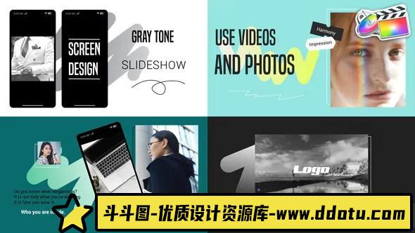 FCPX插件-10组灰色调小清新幻灯片模板 Gray Tone Scenes 支持m1-斗斗图