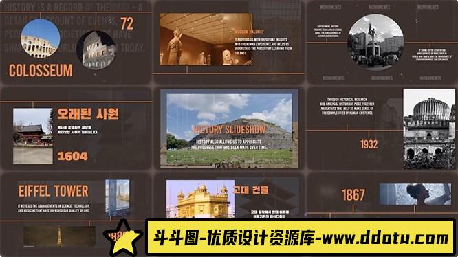 FCPX插件-时间线发展历程回顾展示动画FCPX模板 History Slideshow-斗斗图