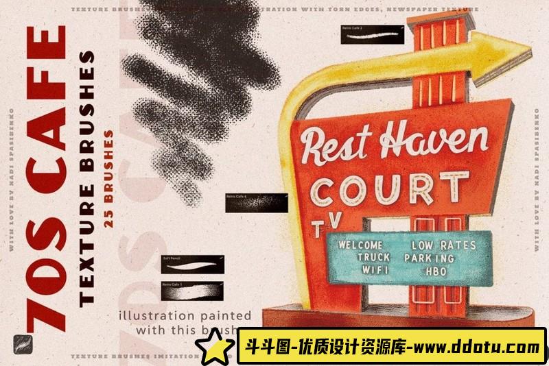 [Procreate笔刷]25个70年代复古海报Procreate纹理笔刷