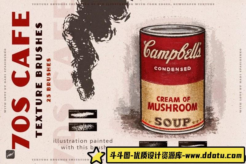 [Procreate笔刷]25个70年代复古海报Procreate纹理笔刷