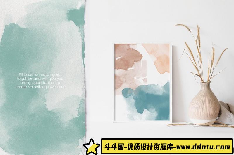 [Procreate笔刷]457个ProcreateApp水彩画笔刷套装下载457WatercolorStampsforProcreate