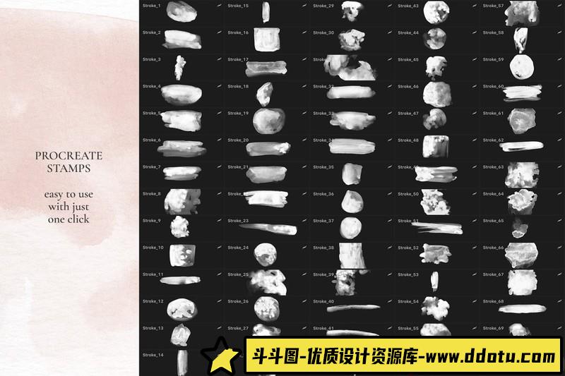 [Procreate笔刷]457个ProcreateApp水彩画笔刷套装下载457WatercolorStampsforProcreate
