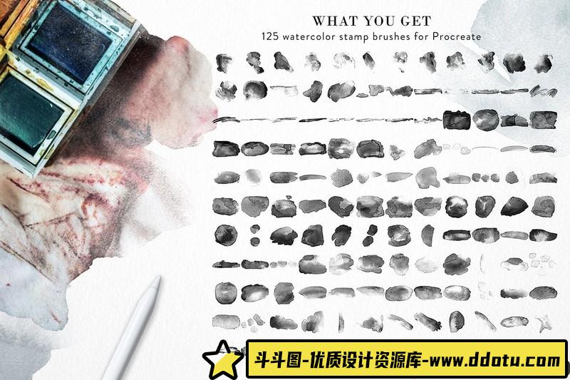 [Procreate笔刷]ProcreateAPP笔刷-现代风格时尚海报水粉和墨水线性印章笔刷