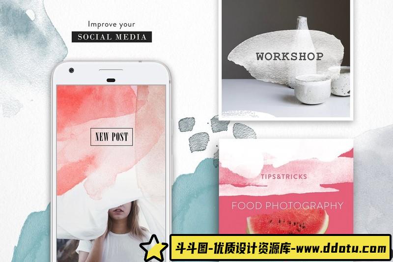 [Procreate笔刷]ProcreateAPP笔刷-现代风格时尚海报水粉和墨水线性印章笔刷