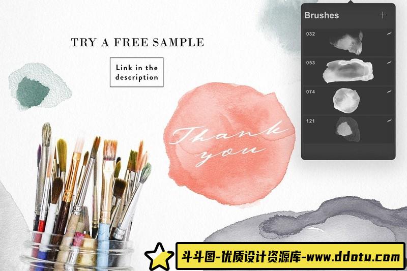 [Procreate笔刷]ProcreateAPP笔刷-现代风格时尚海报水粉和墨水线性印章笔刷