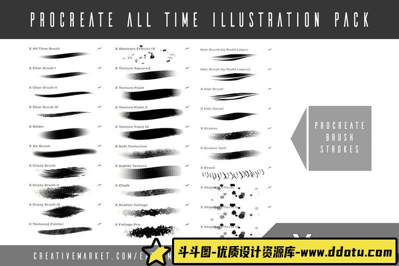 [Procreate笔刷]Procreate笔刷-20种惊人的精密全时插图涂抹素描纹理画笔包