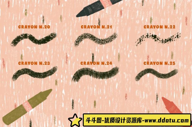 [Procreate笔刷]Procreate画笔-儿童复古读物25种蜡笔和油画棒画笔笔刷下载