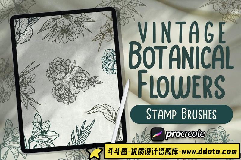 [Procreate笔刷]复古植物花刷Procreate笔刷
