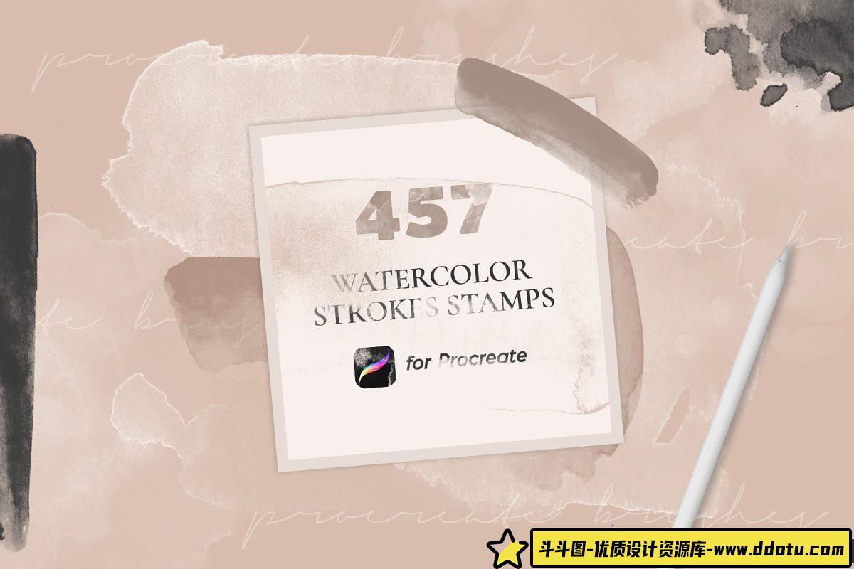 [Procreate笔刷]457个Procreate App水彩画笔刷套装下载 457 Watercolor Stamps for Procreate-斗斗图