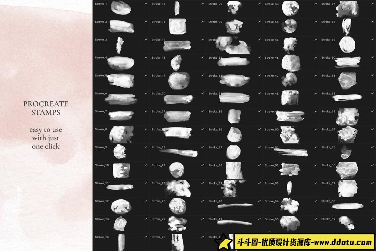 [Procreate笔刷]457个Procreate App水彩画笔刷套装下载 457 Watercolor Stamps for Procreate