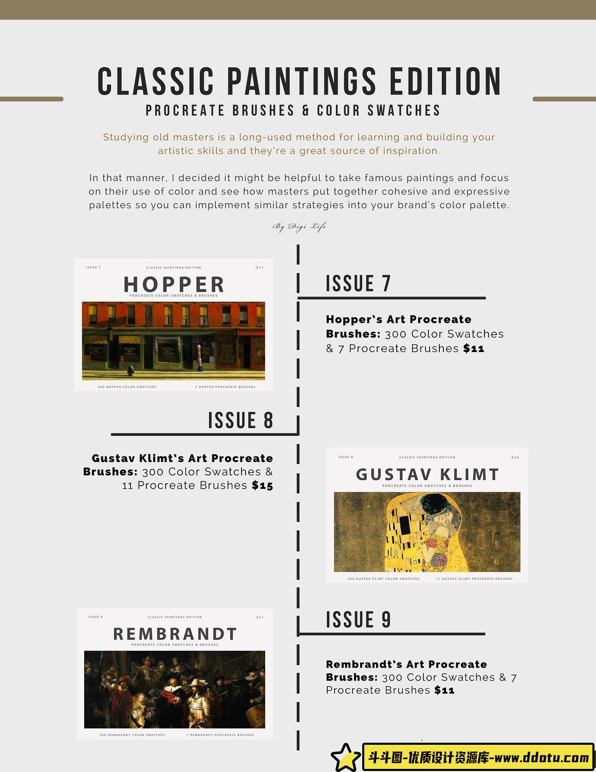 [Procreate笔刷]梵高(Van Gogh)艺术绘画Procreate画笔+调色板+教程 Van Gogh’s Art Procreate Brushes