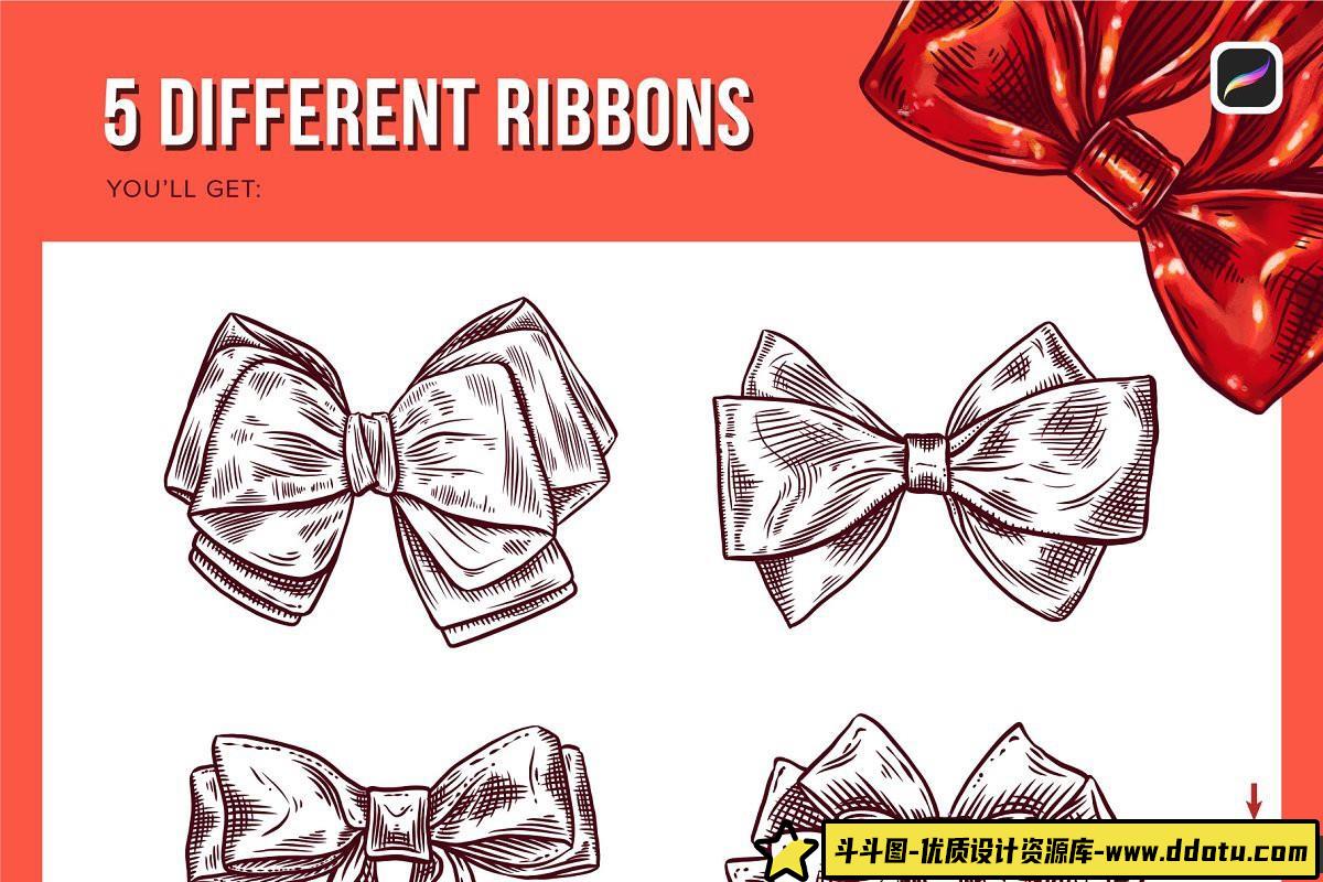 [Procreate笔刷]Procreate色带丝带及纹理画笔 Ribbon Procreate Stamp Brushes