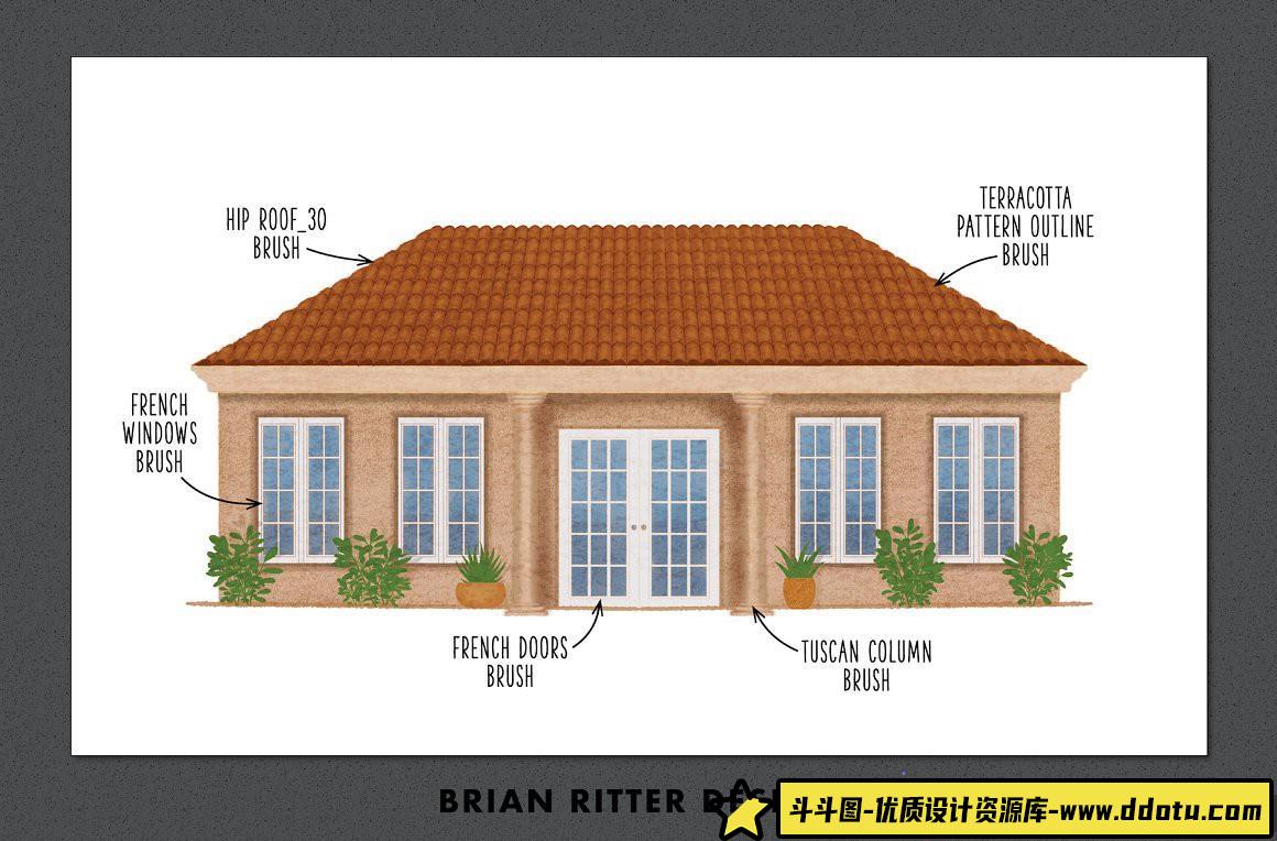 [Procreate笔刷]Procreate绘制建筑物和房屋的构建画笔工具包Building Toolkit For Procreate