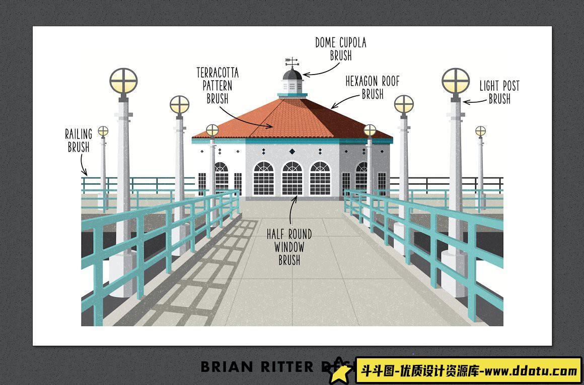 [Procreate笔刷]Procreate绘制建筑物和房屋的构建画笔工具包Building Toolkit For Procreate