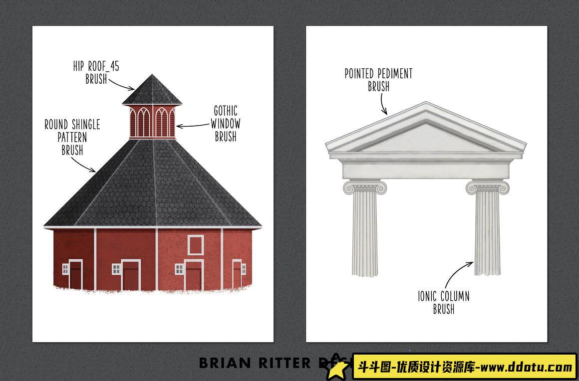 [Procreate笔刷]Procreate绘制建筑物和房屋的构建画笔工具包Building Toolkit For Procreate