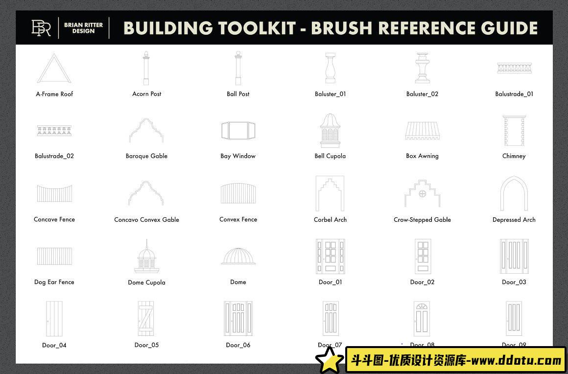 [Procreate笔刷]Procreate绘制建筑物和房屋的构建画笔工具包Building Toolkit For Procreate