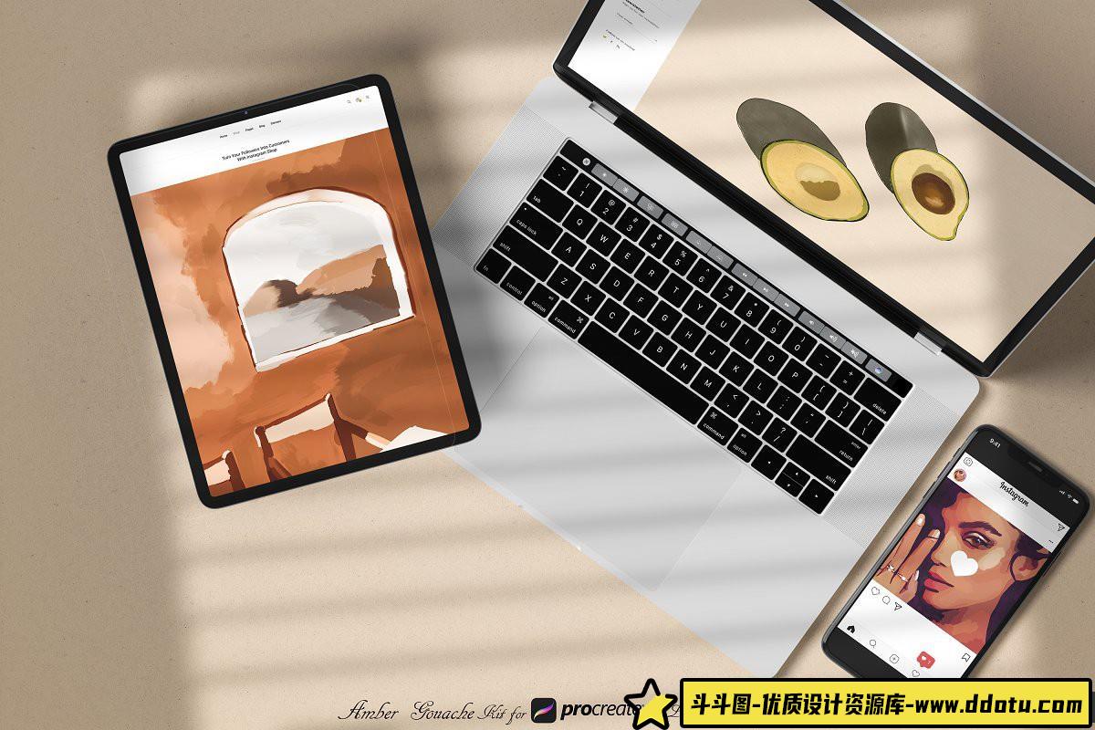 [Procreate笔刷]Procreate琥珀色素描纹理水粉画Procreate笔刷 Amber Gouache Kit for Procreate