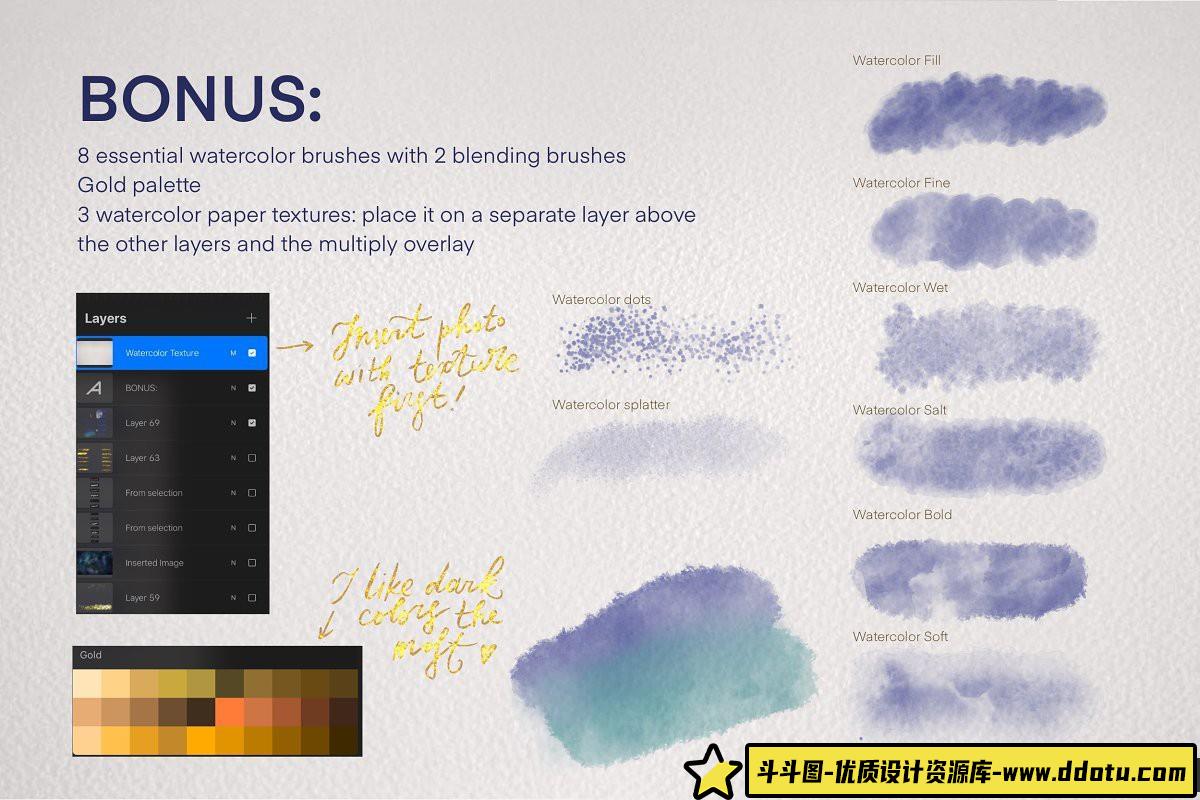 [Procreate笔刷]纯金Procreate刷子套装 Pure Gold Procreate Brushset