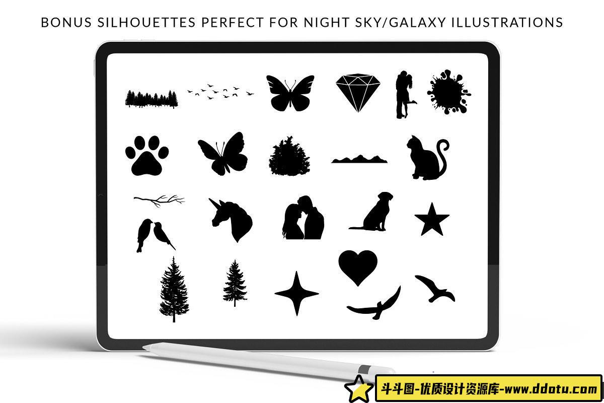 [Procreate笔刷]Procreate 创建华丽的星系月亮星座和夜空场景画笔下载