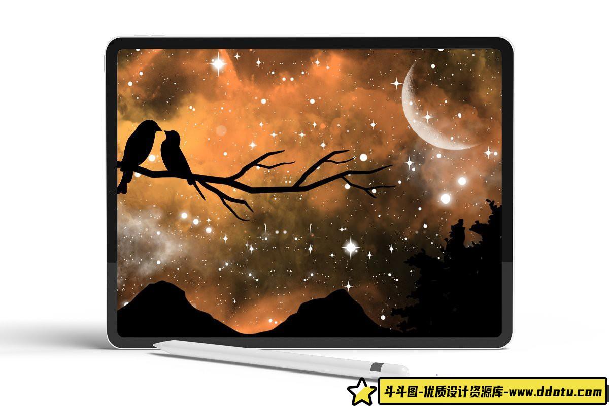 [Procreate笔刷]Procreate 创建华丽的星系月亮星座和夜空场景画笔下载