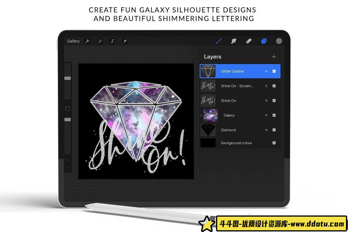 [Procreate笔刷]Procreate 创建华丽的星系月亮星座和夜空场景画笔下载