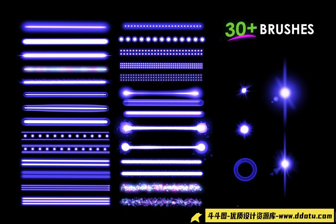 [Procreate笔刷]30多个Procreate霓虹笔刷Procreate Neon Brushes画笔下载