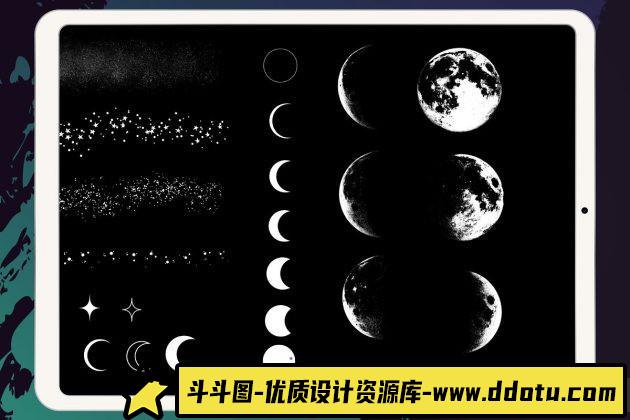 [Procreate笔刷]Procreate卫星月亮和星星星座笔刷 IPad画笔下载