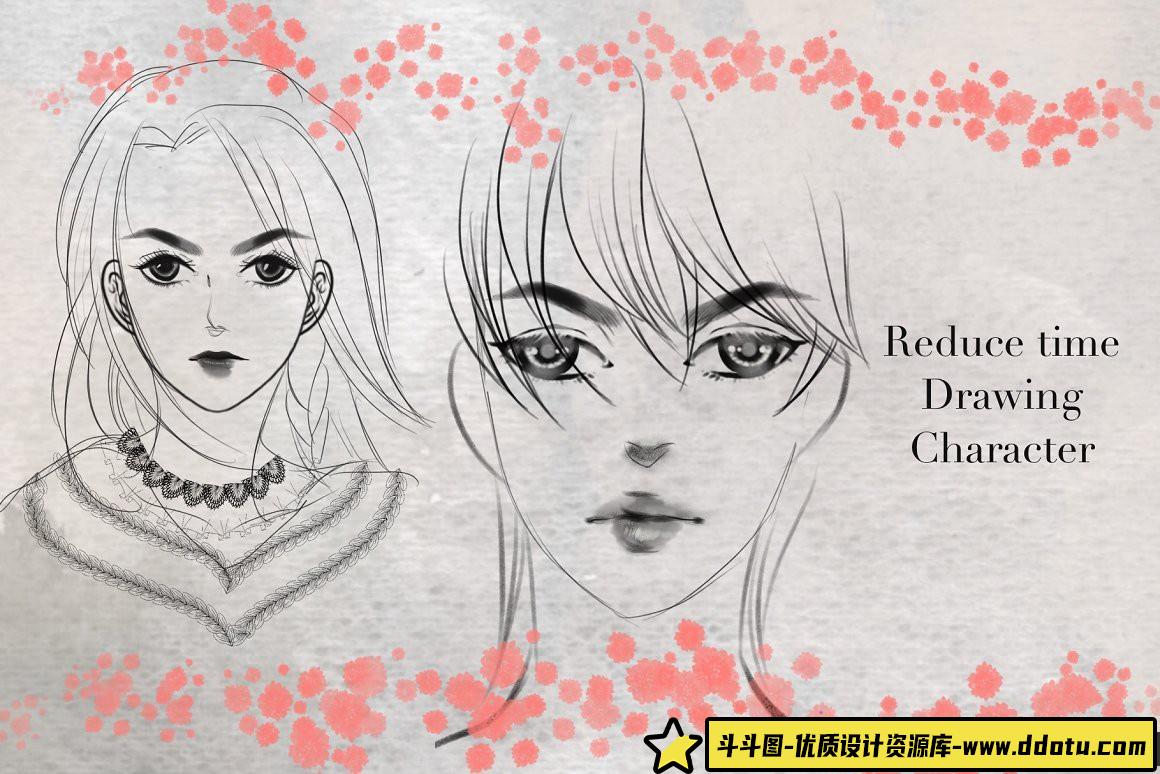 [Procreate笔刷]漫画肖像Procreate笔刷 Manga portrait procreate brush