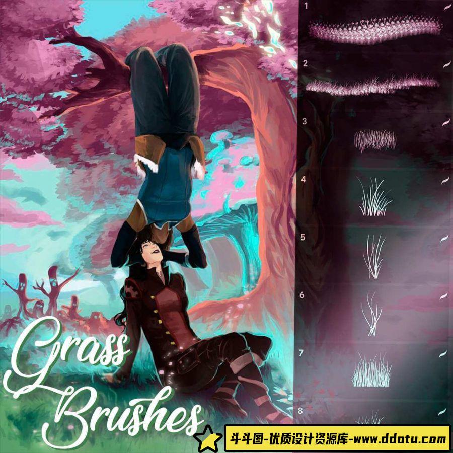 [Procreate笔刷]ipad 自然 野外 森林 草地 草坪 落叶 飞鸟笔刷 Procreate笔刷