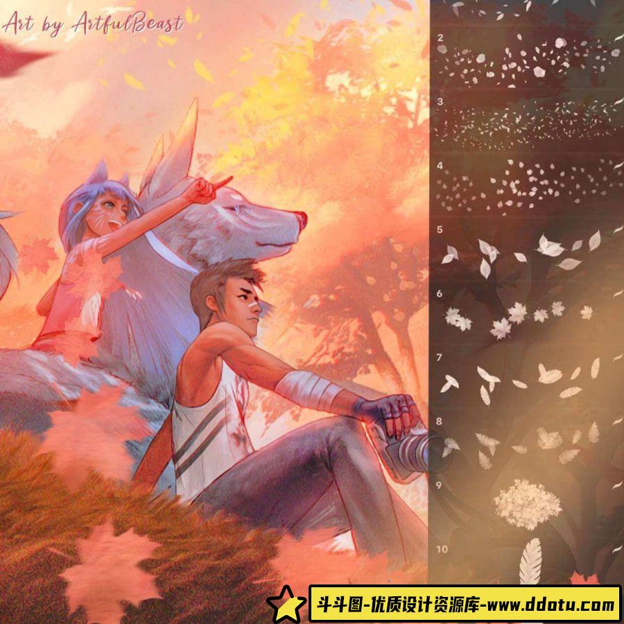 [Procreate笔刷]ipad 自然 野外 森林 草地 草坪 落叶 飞鸟笔刷 Procreate笔刷