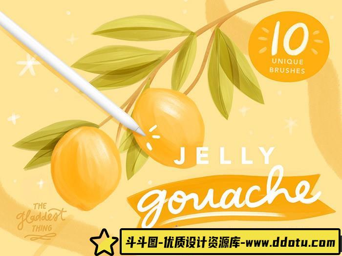[Procreate笔刷]Procreate画笔包 Jelly Gouache Brush Pack (10 Procreate Brushes)-斗斗图