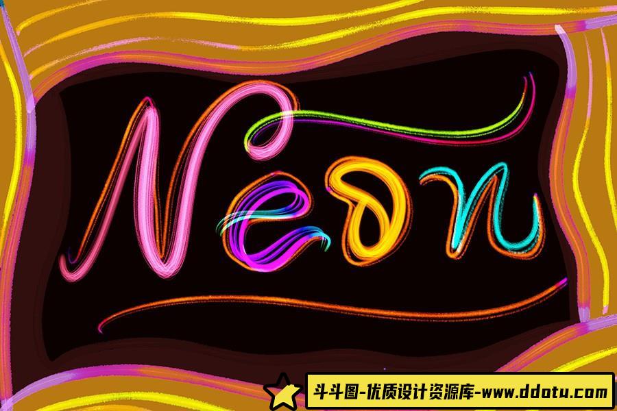 [Procreate笔刷]刻字和霓虹插图Procreate笔刷 Ultimate Neon Pro Procreate-斗斗图