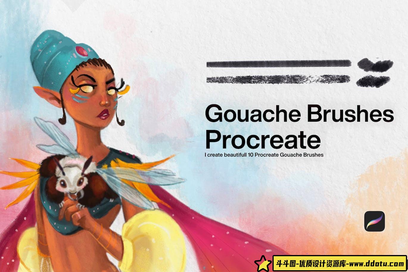 [Procreate笔刷]10支水粉效果Procreate笔刷 10 Gouache Brushes Procreate-斗斗图