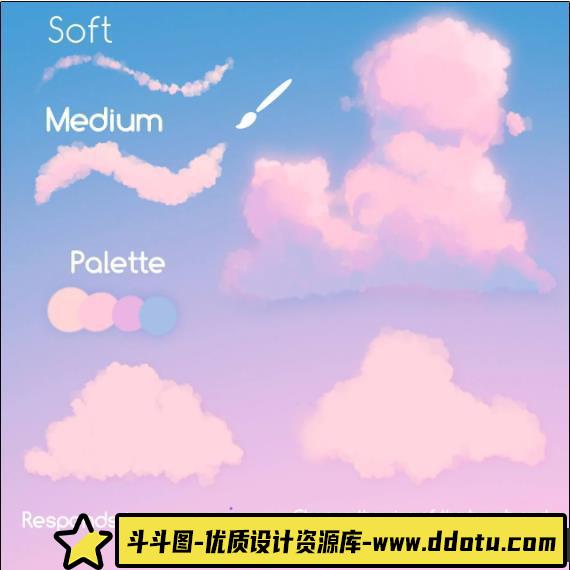 [Procreate笔刷]适用于动漫和漫画的Procreate 柔和云彩笔刷素材包