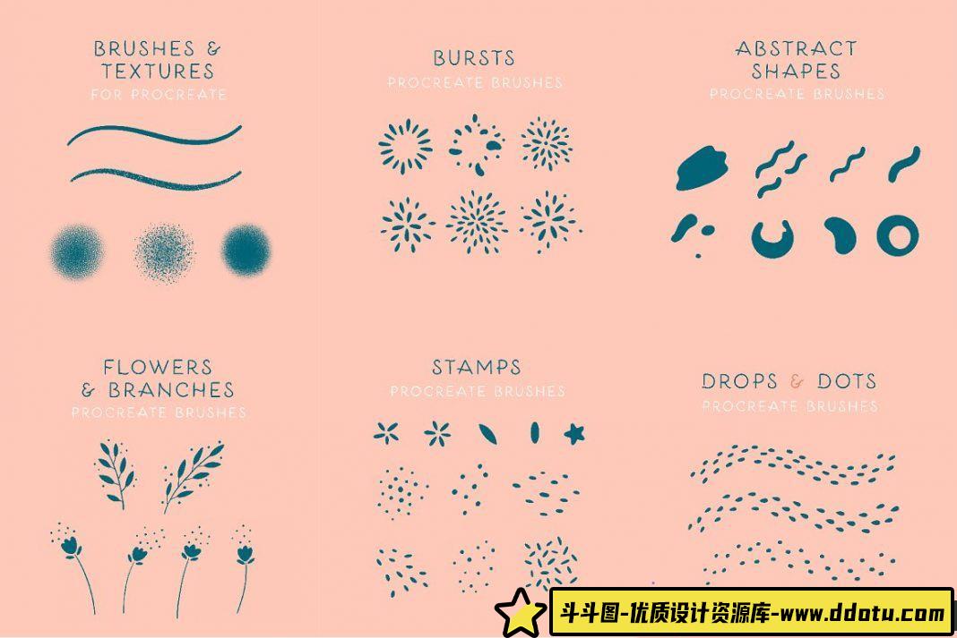 [Procreate笔刷]300+Procreate卡片.海报.报价.装饰品.横幅笔刷和字体包